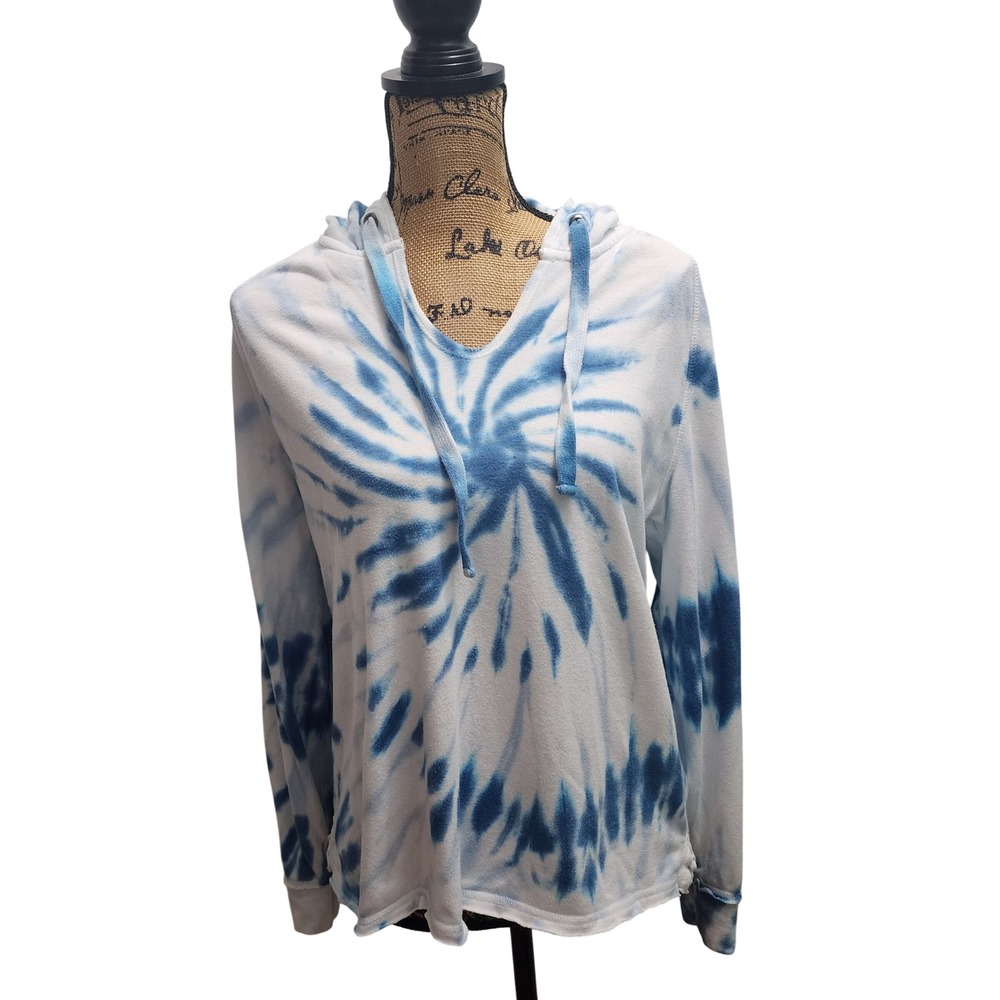 Favorite‎ Tie Dye Hoodie Women's Long Sleeve Blue White Swirl Pullover Large